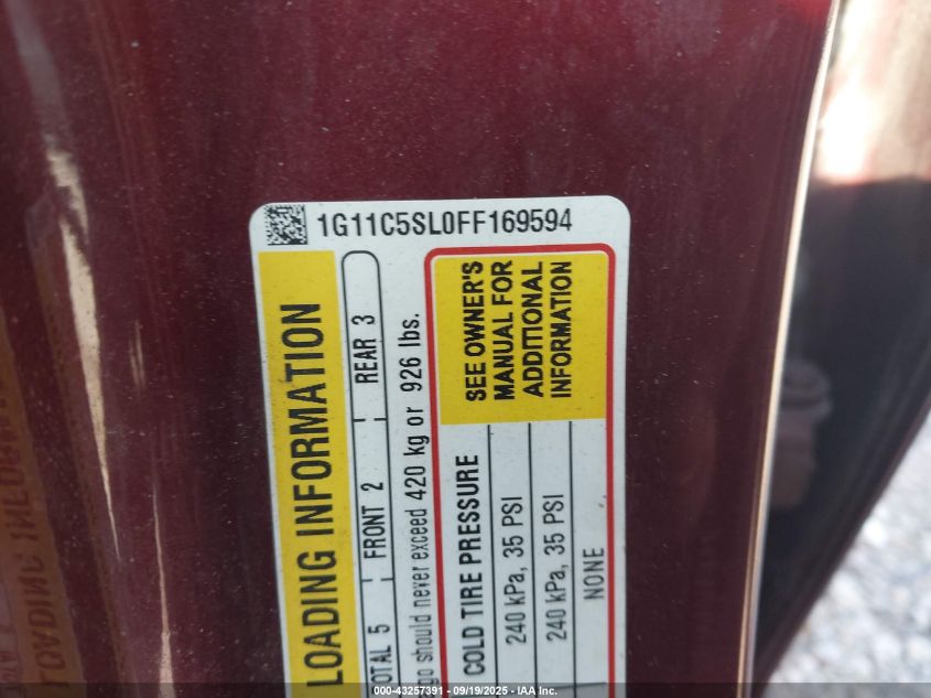 2015 Chevrolet Malibu 1Lt VIN: 1G11C5SL0FF169594 Lot: 43257391