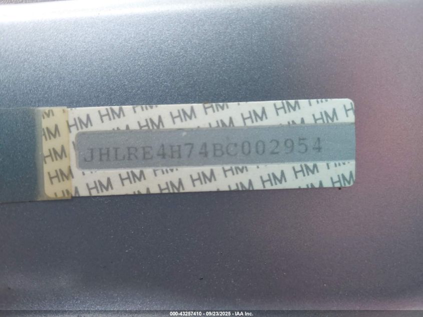 2011 Honda Cr-V Ex-L VIN: JHLRE4H74BC002954 Lot: 43257410