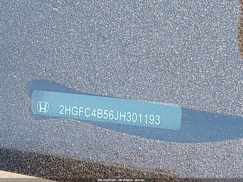 2018 Honda Civic Lx VIN: 2HGFC4B56JH301193 Lot: 43257438