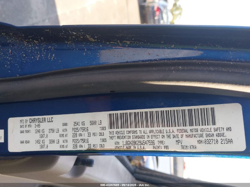 2009 Jeep Liberty Sport VIN: 1J8GN28K29W547596 Lot: 43257689