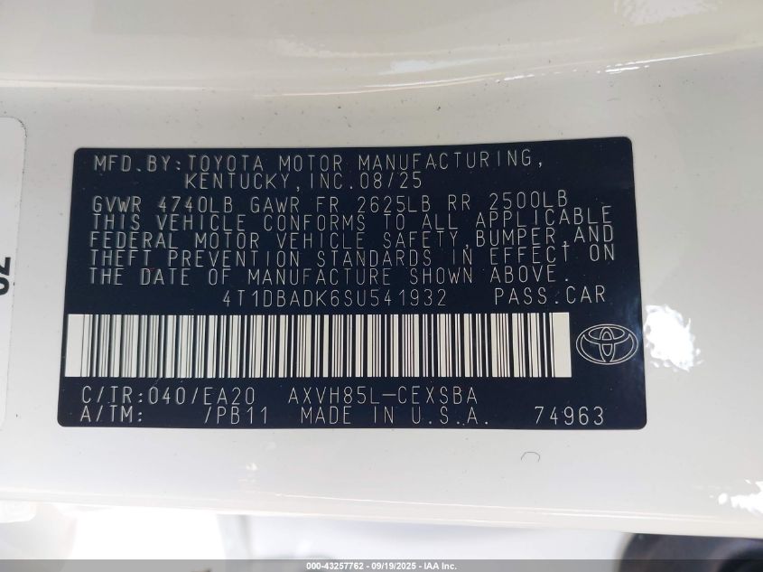 2025 TOYOTA CAMRY SE - 4T1DBADK6SU541932