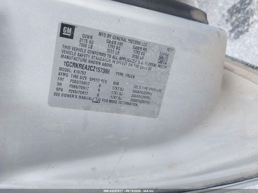 2012 Chevrolet Silverado 1500 Ls VIN: 1GCRKREA2CZ157388 Lot: 43257817