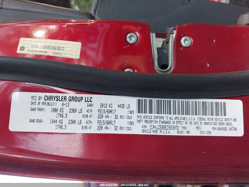 2014 Jeep Compass Latitude VIN: 1C4NJCEB9ED503072 Lot: 43257861