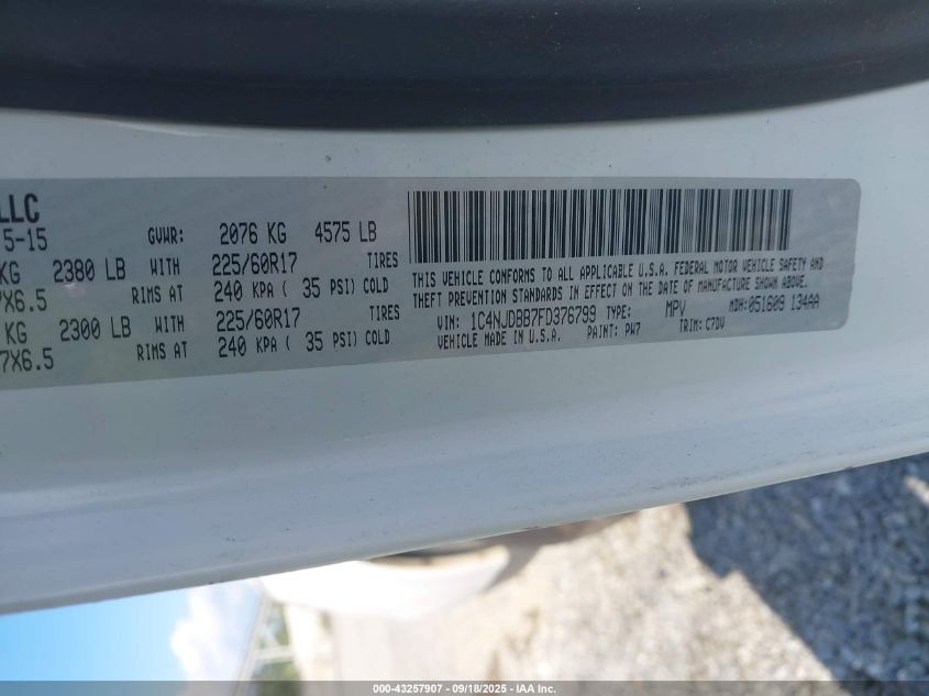 2015 Jeep Compass High Altitude Edition/Latitude VIN: 1C4NJDEB7FD376799 Lot: 43257907