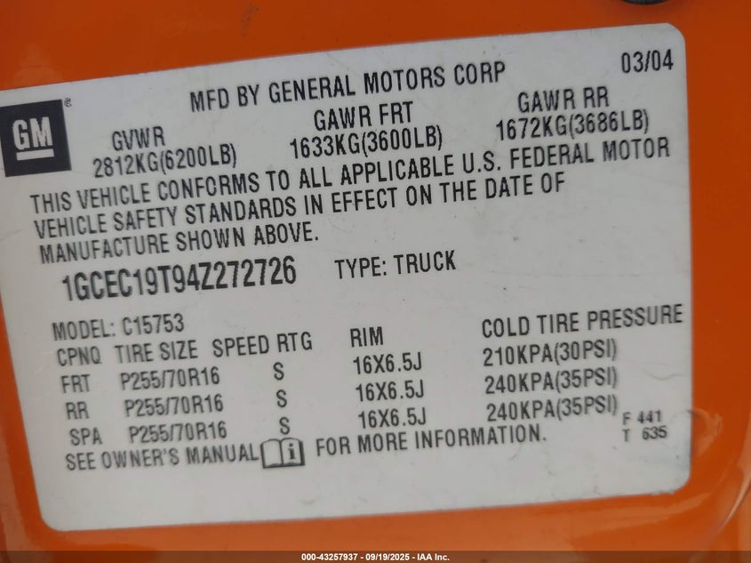 1GCEC19T94Z272726 2004 CHEVROLET SILVERADO photo no. 9