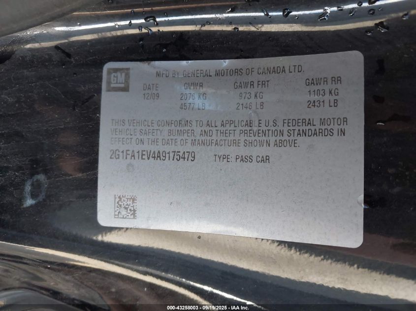 2010 Chevrolet Camaro 1Ls VIN: 2G1FA1EV4A9175479 Lot: 43258003