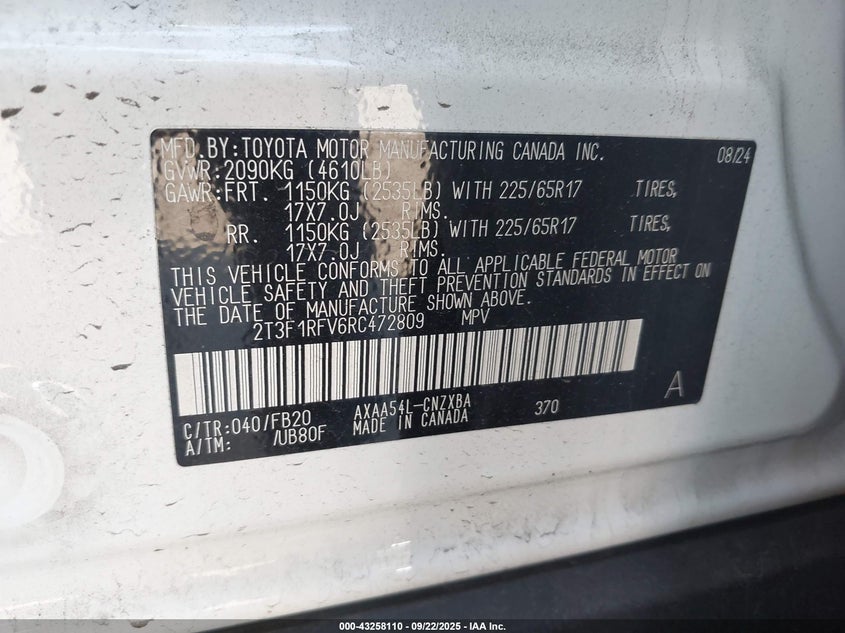 2024 TOYOTA RAV4 LE - 2T3F1RFV6RC472809