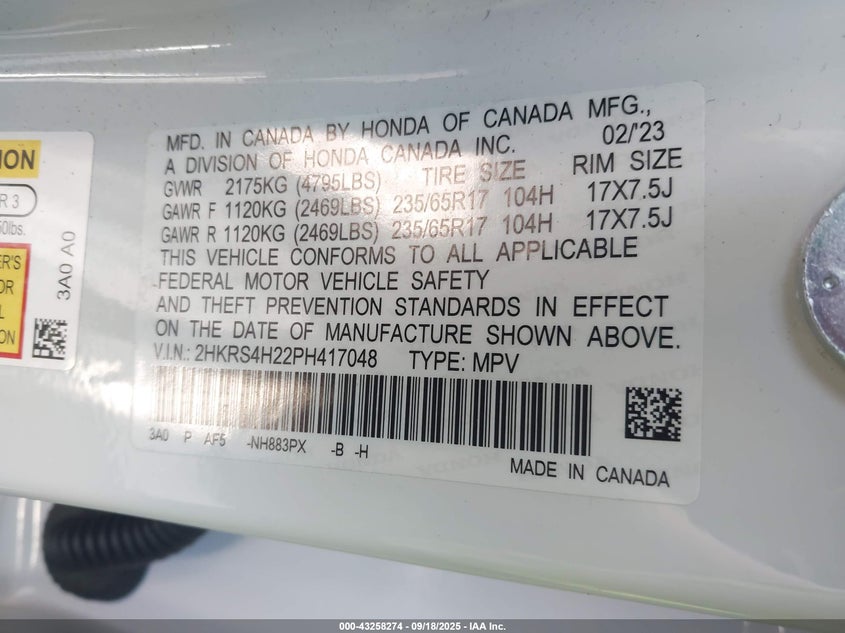 2023 HONDA CR-V LX AWD - 2HKRS4H22PH417048