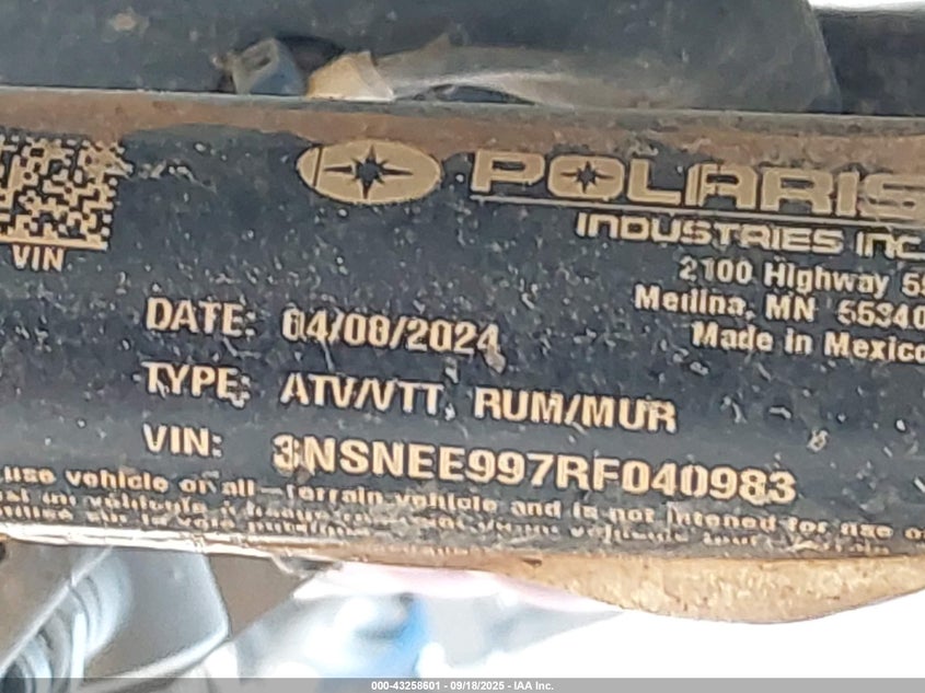 2024 Polaris Rzr Xp 1000 Sport VIN: 3NSNEE997RF040983 Lot: 43258601