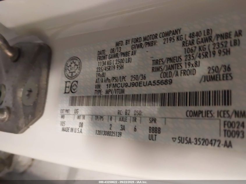 2014 Ford Escape Titanium VIN: 1FMCU9J90EUA55689 Lot: 43258622