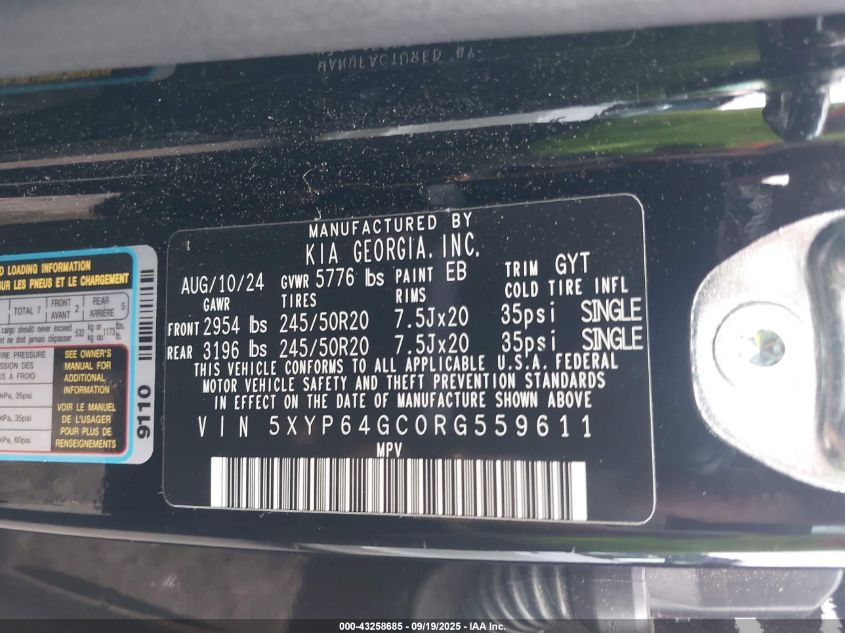 2024 Kia Telluride S VIN: 5XYP64GC0RG559611 Lot: 43258685