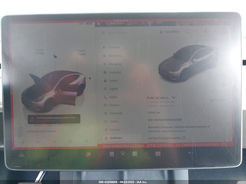 2024 Tesla Model Y Long Range Dual Motor All-Wheel Drive VIN: 7SAYGDEE5RA333769 Lot: 43258808