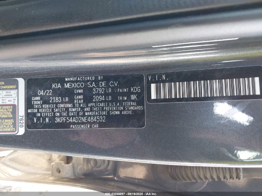 2022 KIA FORTE GT-LINE - 3KPF54AD2NE484532