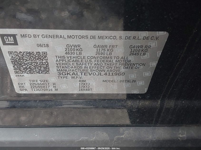 2018 GMC Terrain Sle VIN: 3GKALTEV0JL411960 Lot: 43258967