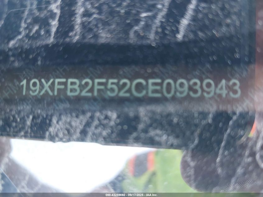 2012 Honda Civic Lx VIN: 19XFB2F52CE093943 Lot: 43259060