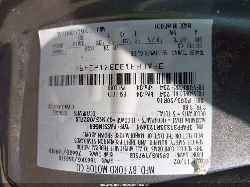 2003 Ford Focus Zx3 VIN: 3FAFP31333R123494 Lot: 43259063