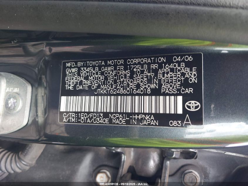 2006 Scion Xa VIN: JTKKT624860164018 Lot: 43259136