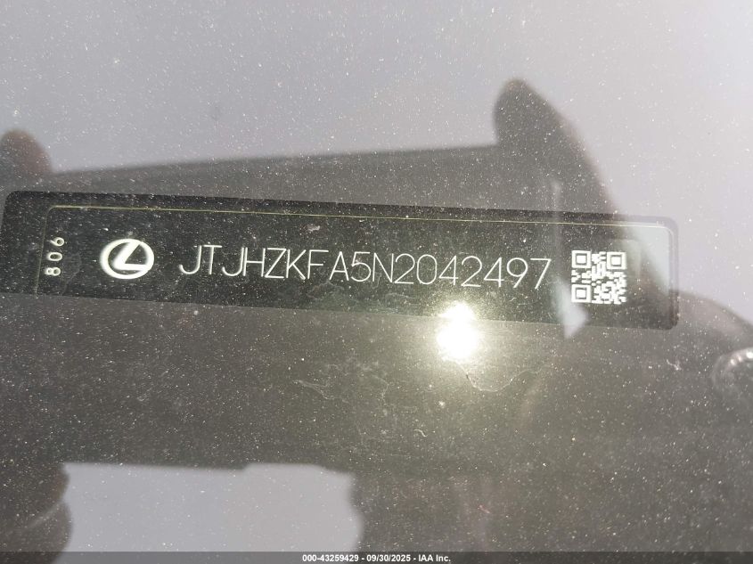 2022 Lexus Rx 350L VIN: JTJHZKFA5N2042497 Lot: 43259429