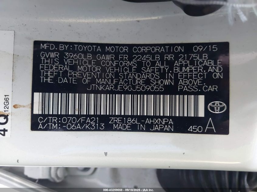 2016 Scion Im VIN: JTNKARJE9GJ509055 Lot: 43259558