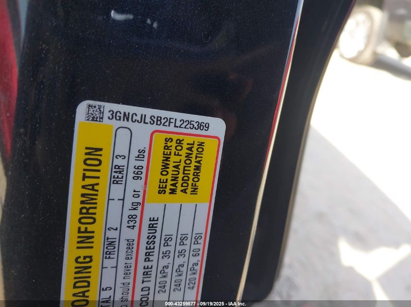 2015 Chevrolet Trax Lt VIN: 3GNCJLSB2FL225369 Lot: 43259577