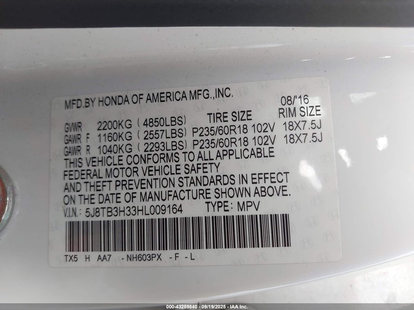 2017 Acura Rdx 3.5 Acurawatch Plus Package White Lot 111043259840 Vin 5J8TB3H33HL009164