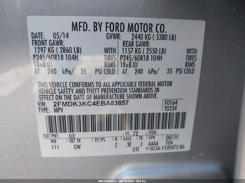 2014 FORD EDGE LIMITED - 2FMDK3KC4EBA83857