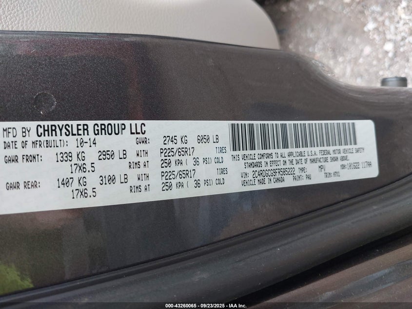 2015 DODGE GRAND CARAVAN SXT - 2C4RDGCG9FR585222