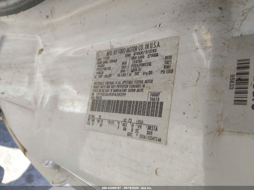 2003 Ford Ranger Edge/Xl/Xlt VIN: 1FTYR10U93PA59299 Lot: 43260187