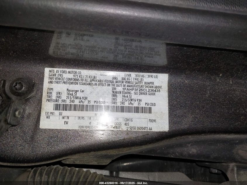 2012 Ford Focus Se VIN: 1FAHP3F25CL236435 Lot: 43260316