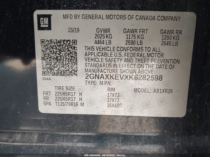 2019 CHEVROLET EQUINOX LT - 2GNAXKEVXK6282598