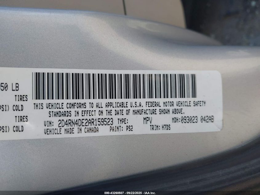 2010 Dodge Grand Caravan Se VIN: 2D4RN4DE2AR159523 Lot: 43260507