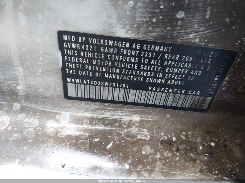 2025 VOLKSWAGEN GOLF GTI 2.0T S - WVWLA7CD2SW231791