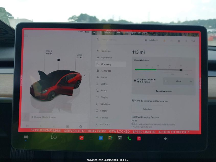 2022 Tesla Model 3 Long Range Dual Motor All-Wheel Drive VIN: 5YJ3E1EBXNF192681 Lot: 43261037