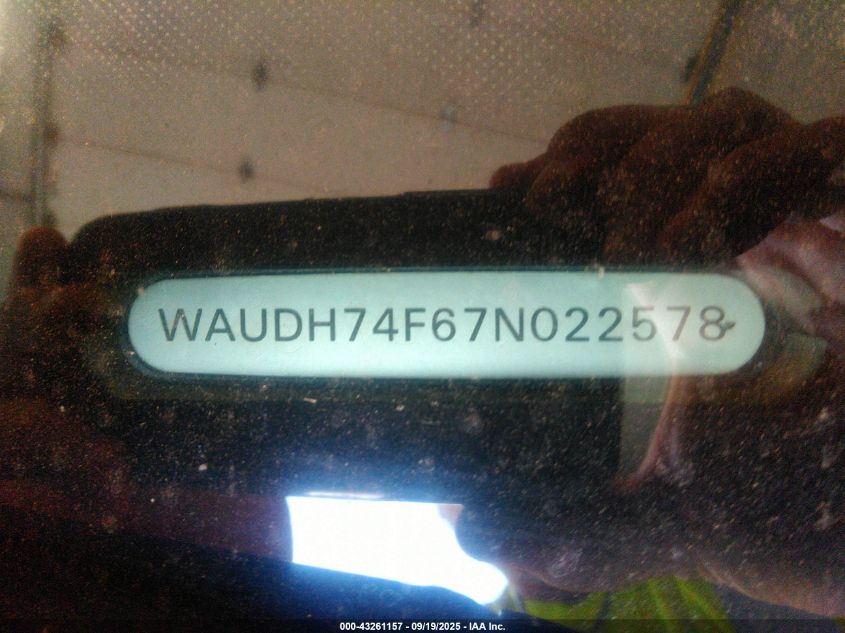2007 Audi A6 3.2 VIN: WAUDH74F67N022578 Lot: 43261157
