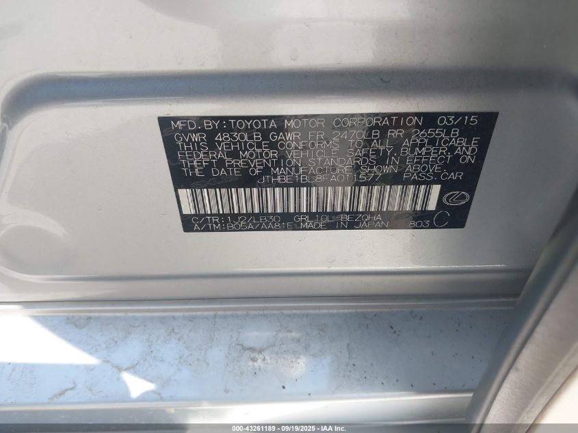 2015 Lexus Gs 350 VIN: JTHBE1BL8FA011577 Lot: 43261189