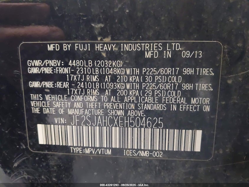 2014 SUBARU FORESTER 2.5I LIMITED - JF2SJAHCXEH504625