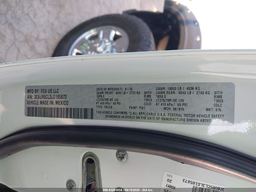 2020 Ram 2500 Tradesman 4X4 6'4 Box VIN: 3C6UR5CL3LG185873 Lot: 43261414