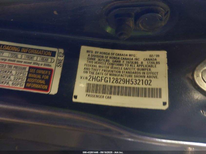 2009 Honda Civic Ex VIN: 2HGFG12829H532102 Lot: 43261446