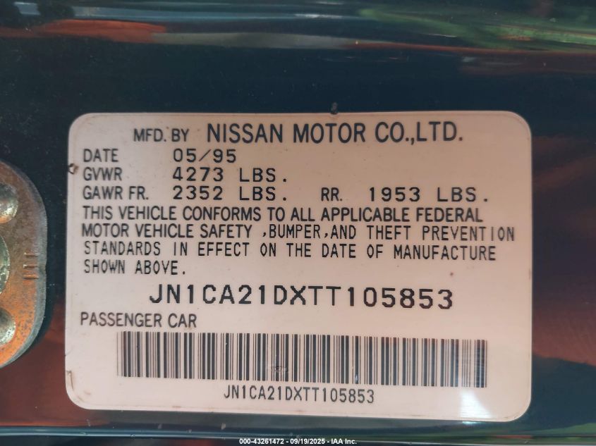 1996 Nissan Maxima Gle/Gxe/Se VIN: JN1CA21DXTT105853 Lot: 43261472