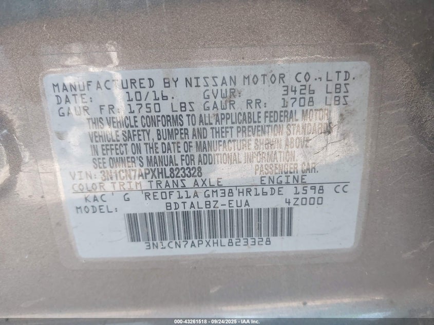 2017 NISSAN VERSA 1.6 SV - 3N1CN7APXHL823328