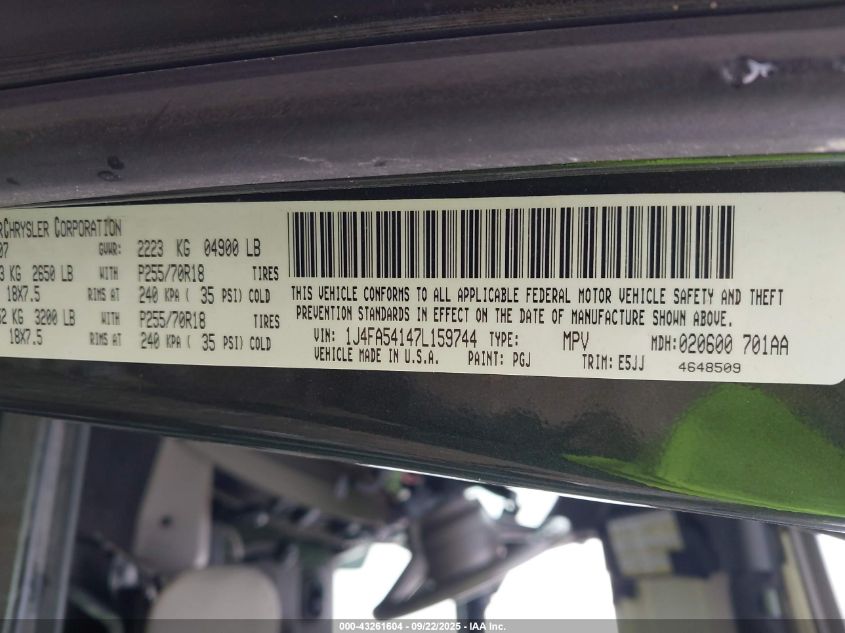 2007 Jeep Wrangler Sahara VIN: 1J4FA54147L159744 Lot: 43261604