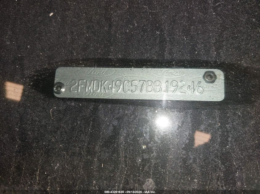 2007 Ford Edge Sel Plus VIN: 2FMDK49C57BB19246 Lot: 43261635