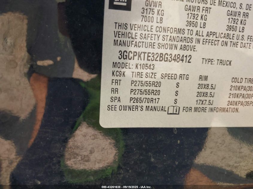 2011 Chevrolet Silverado 1500 Ltz VIN: 3GCPKTE32BG348412 Lot: 43261638