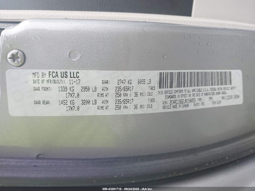 2018 Chrysler Pacifica Touring L VIN: 2C4RC1BG2JR154053 Lot: 43261718