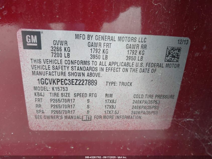 2014 Chevrolet Silverado 1500 Work Truck 2Wt VIN: 1GCVKPEC3EZ227889 Lot: 43261763