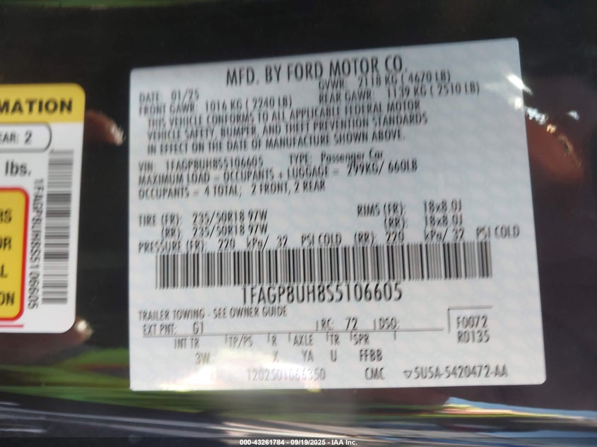 2025 FORD MUSTANG ECOBOOST PREMIUM - 1FAGP8UH8S5106605