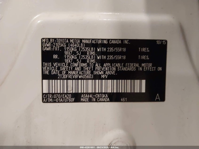 2015 TOYOTA RAV4 LIMITED - 2T3DFREV8FW405603