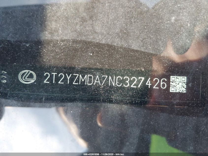 2022 Lexus Rx 350 F Sport Handling VIN: 2T2YZMDA7NC327426 Lot: 43261896