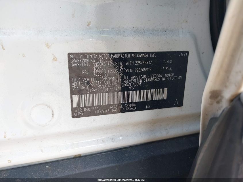 2021 Toyota Rav4 Xle VIN: 2T3W1RFV3MC117489 Lot: 43261933