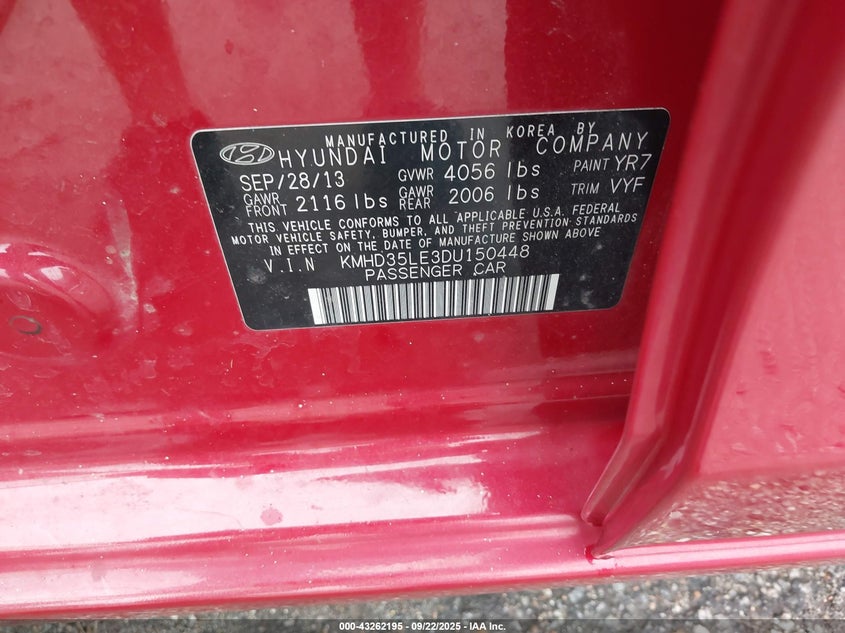 2013 Hyundai Elantra Gt VIN: KMHD35LE3DU150448 Lot: 43262195